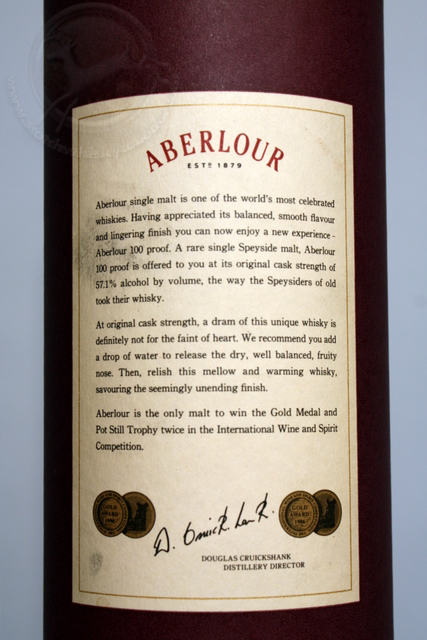 Aberlour 100 Proof box rear detailed image
