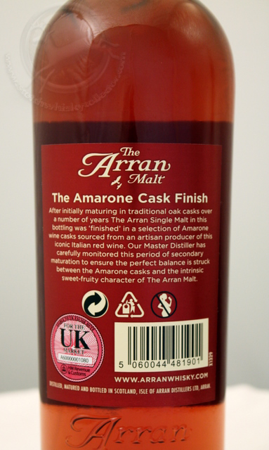 The Arran Malt Amarone Cask Finish rear detailed image of bottle The Arran Malt Amarone Cask Finish rear detailed image of bottle