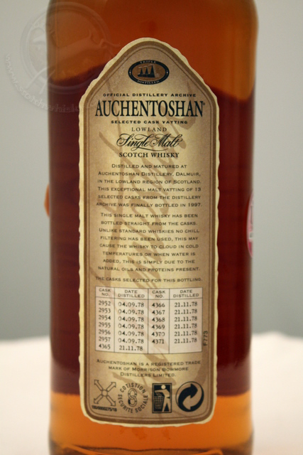 Auchentoshan 1978 rear detailed image of bottle Auchentoshan 1978 rear detailed image of bottle