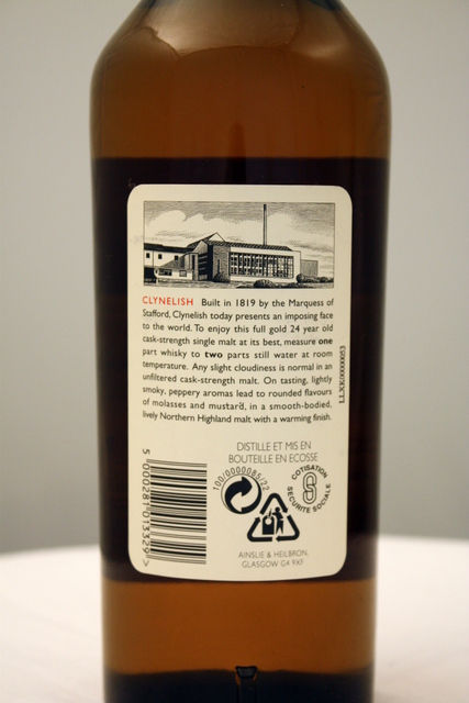 Clynelish 1972 rear detailed image of bottle Clynelish 1972 rear detailed image of bottle
