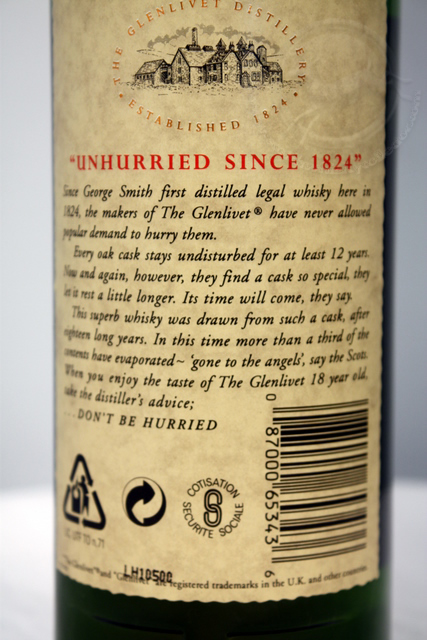 Glenlivet rear detailed image of bottle