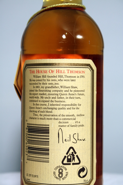 Queen Anne rear detailed image of bottle
