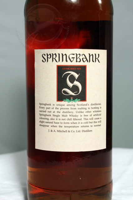 Springbank 12 rear detailed image of bottle Springbank 12 rear detailed image of bottle