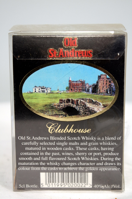 Old St.Andrews miniature clubhouse with glass rear image of bottle Old St.Andrews miniature clubhouse with glass image of bottle